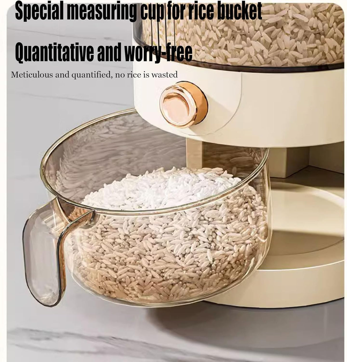 Peaoop rice dispenser open top shows removable lid for fast refills.