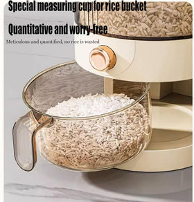 Peaoop rice dispenser open top shows removable lid for fast refills.