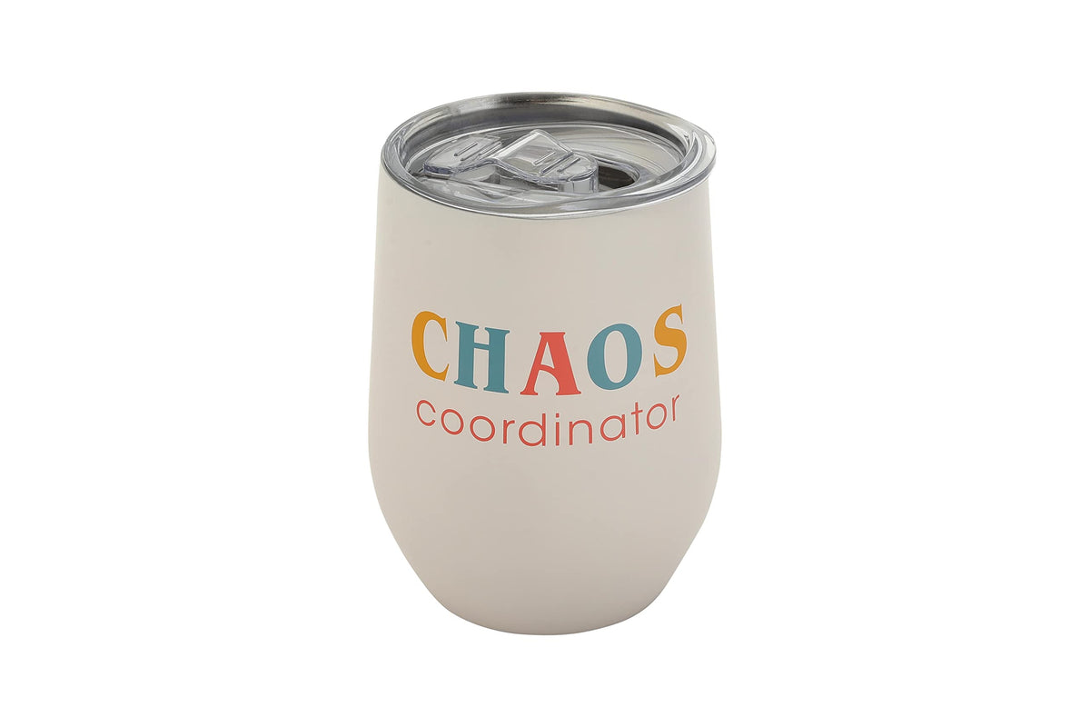 Pearhead Chaos Coordinator stainless tumbler with 12 oz capacity for travel and on-the-go hydration.