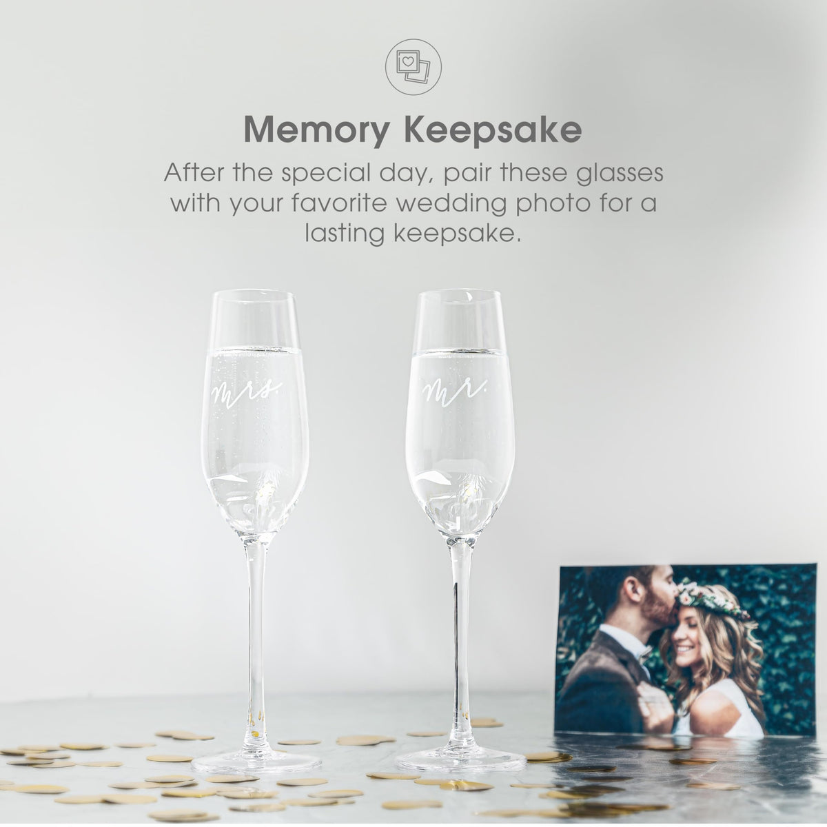 Toast on table setting with Pearhead flutes for memorable celebrations.