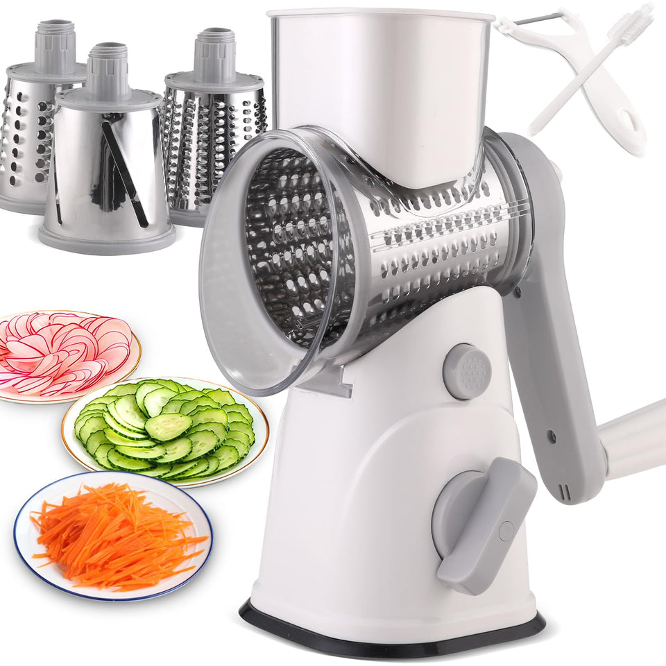 peatend rotary cheese grater with handle for easy, even cheese shredding