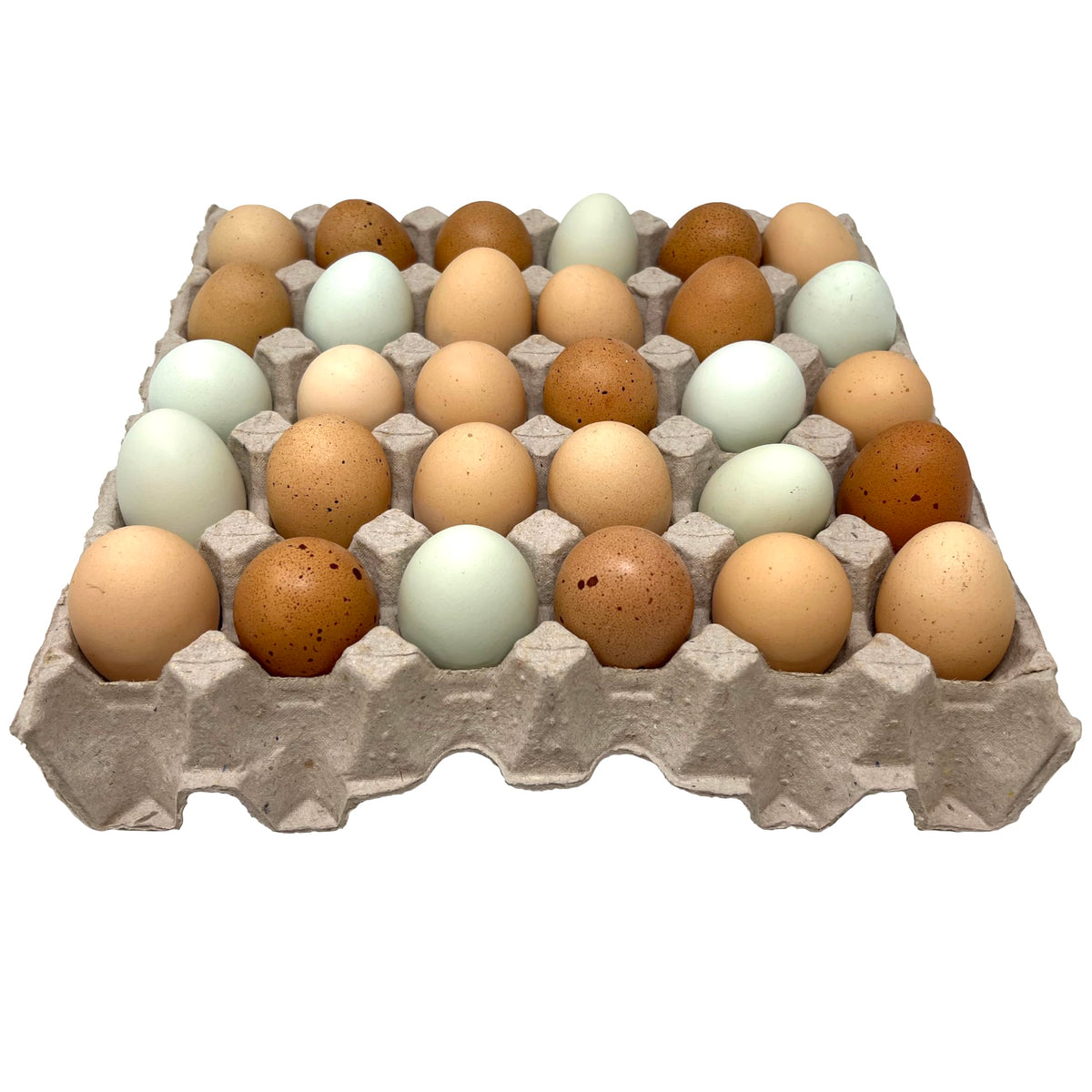 Pecking Order egg tray shows 30-egg capacity, eco-friendly and durable for versatile use.