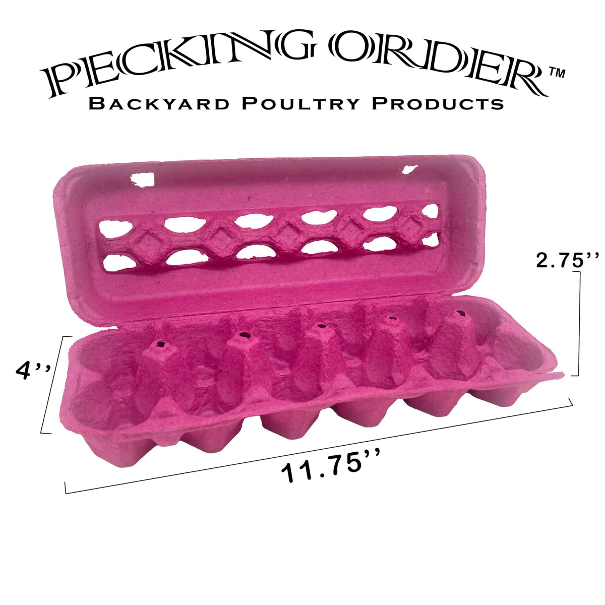 Pecking Order pink cartons for selling eggs with sturdy one-dozen capacity.