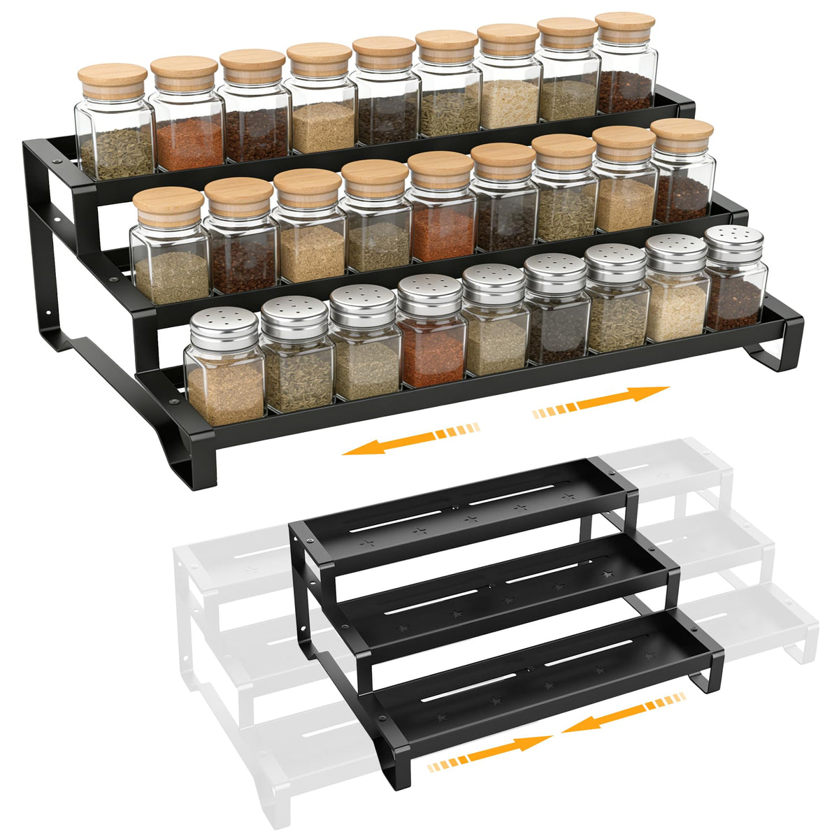 PEEKUP 3-Tier spice rack extended width keeps jars organized and accessible
