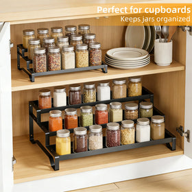 PEEKUP metal spice rack on counter demonstrates durable construction and easy wipe-down