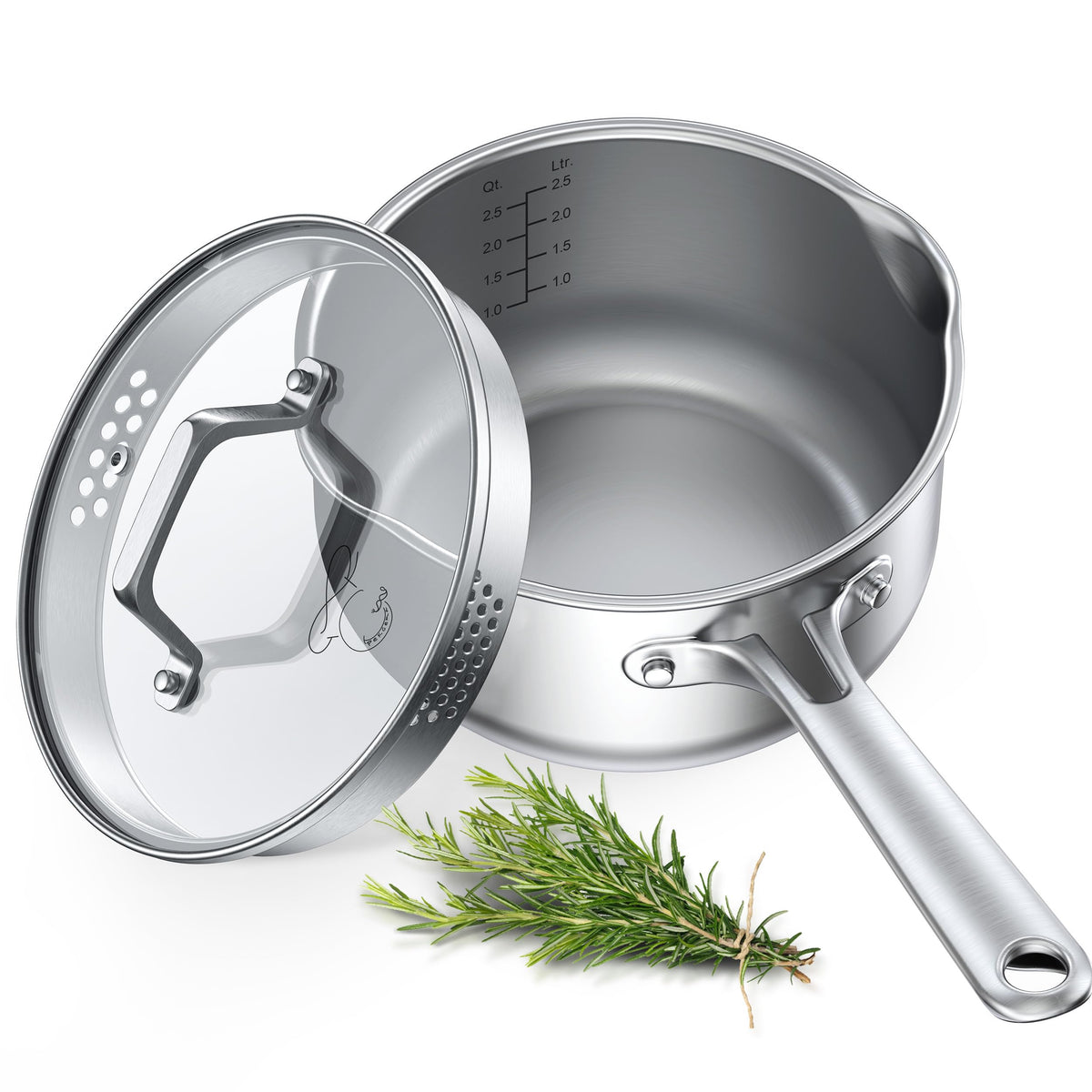PekGema stainless steel saucepan 3qt with glass lid for easy monitoring while simmering.