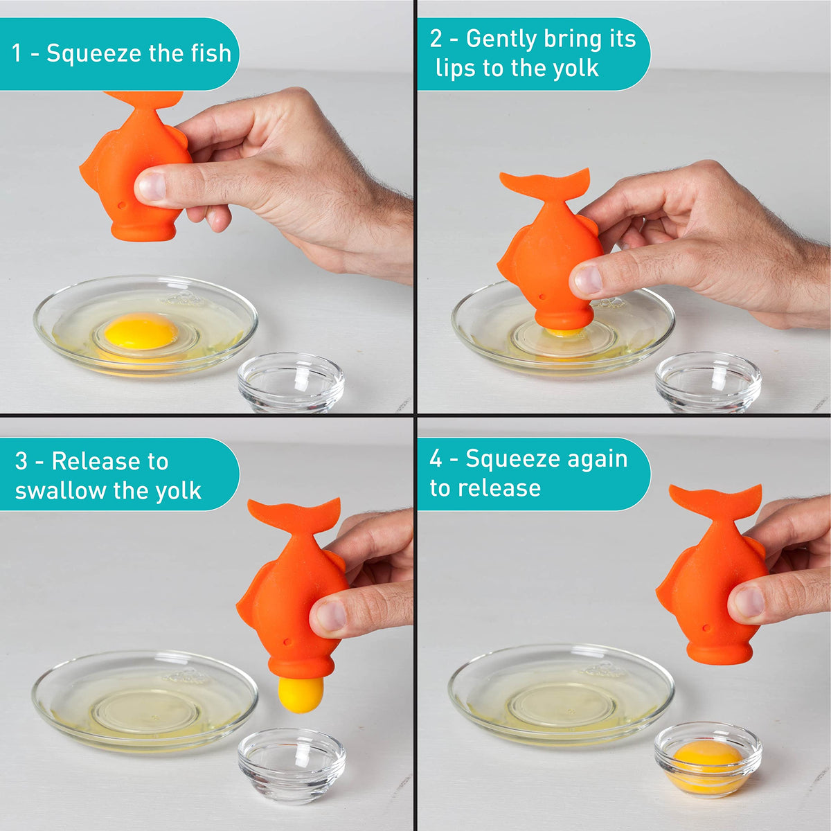 Peleg Design silicone egg separator uses food-safe material for safe handling.
