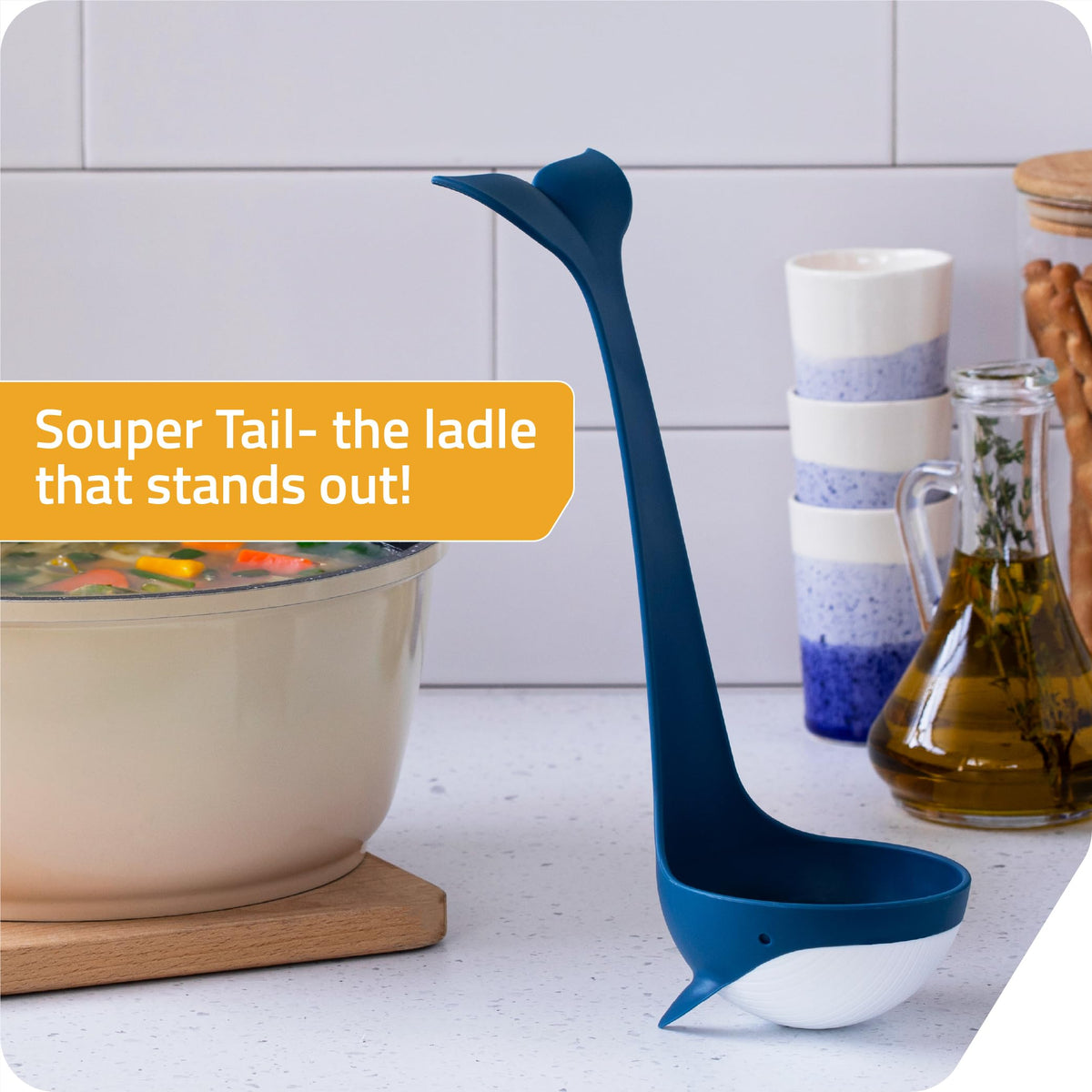 Whale-shaped ladle from Peleg Design for easy serving of soups and stews.