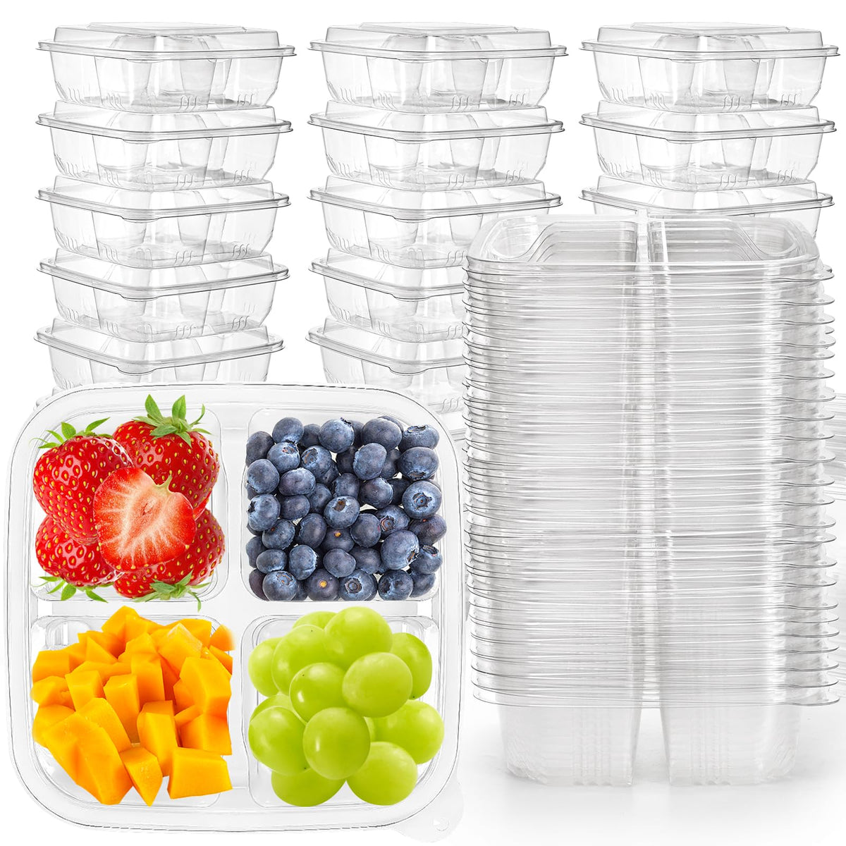 Peohud 50 pack clear bento containers shown stacked for space saving storage