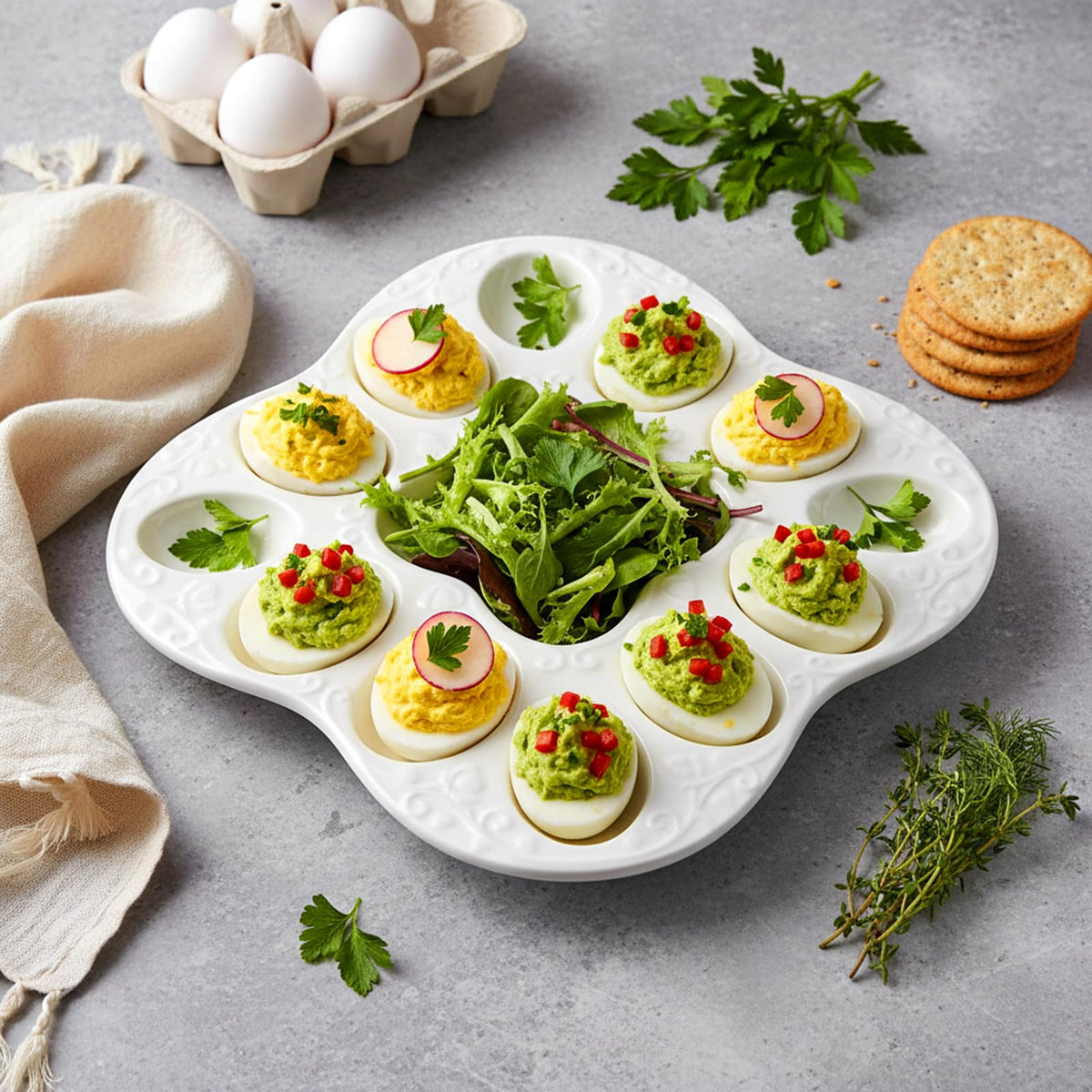 Peohud deviled egg platter ideal for Easter, parties, and holiday spreads.