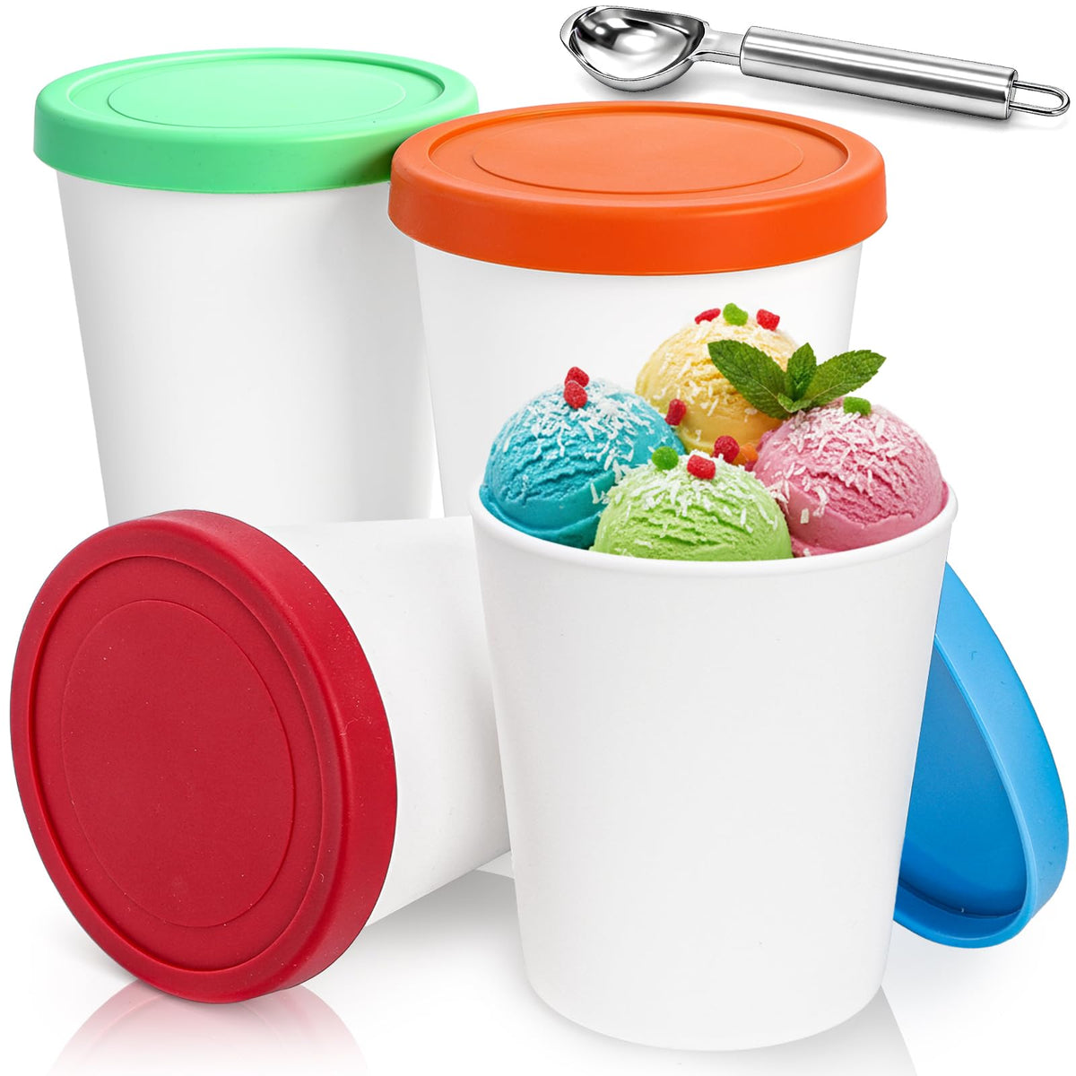Peohud ice-cream containers four-pack round for efficient freezer organization