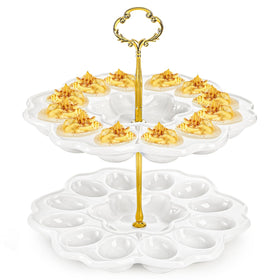 Peohud two-tier deviled egg platter with 24-hole capacity for elegant party displays.