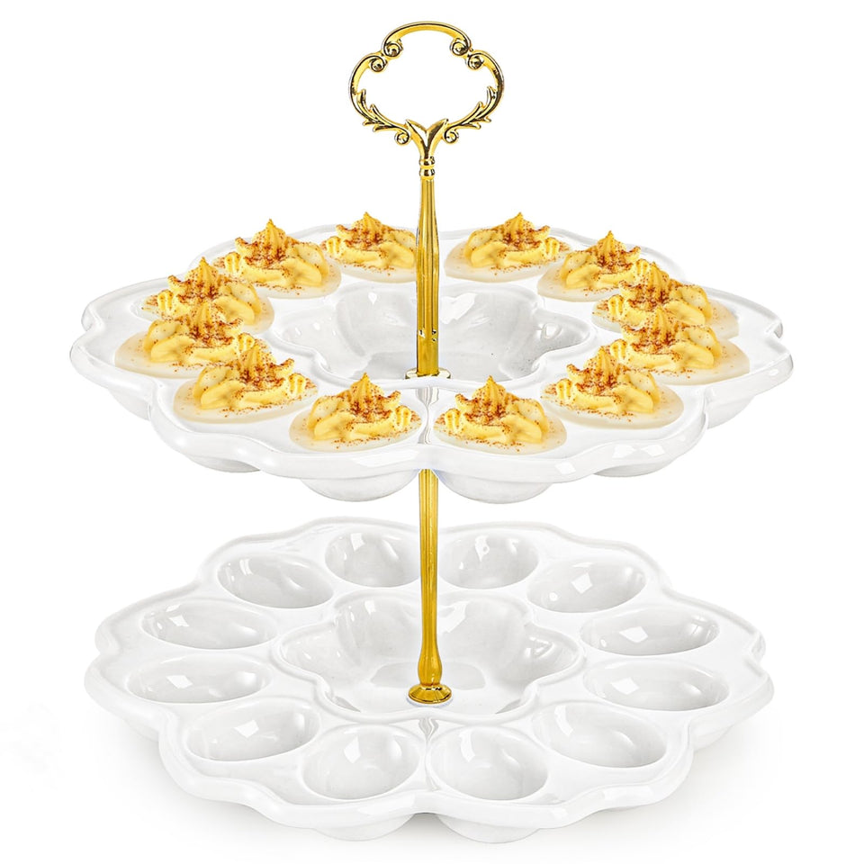 Peohud two-tier deviled egg platter with 24-hole capacity for elegant party displays.
