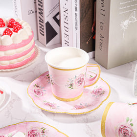 Peony Man floral tea party set includes 50 cups and 50 plates.