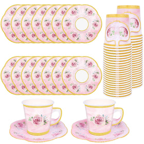Peony Man pink floral tea cups with handles for wedding and shower table service.