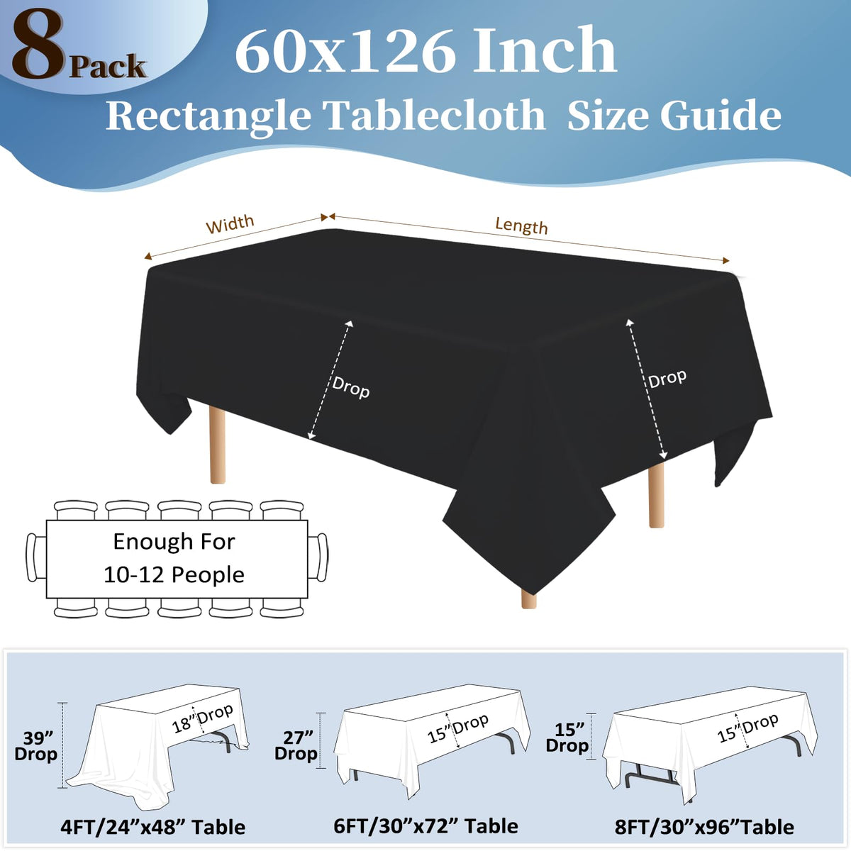 pepmily 126-inch black tablecloth closeup showing fabric quality