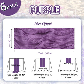 Pepmily 35x120 inch purple cheesecloth runner draped on a table for elegant dining.