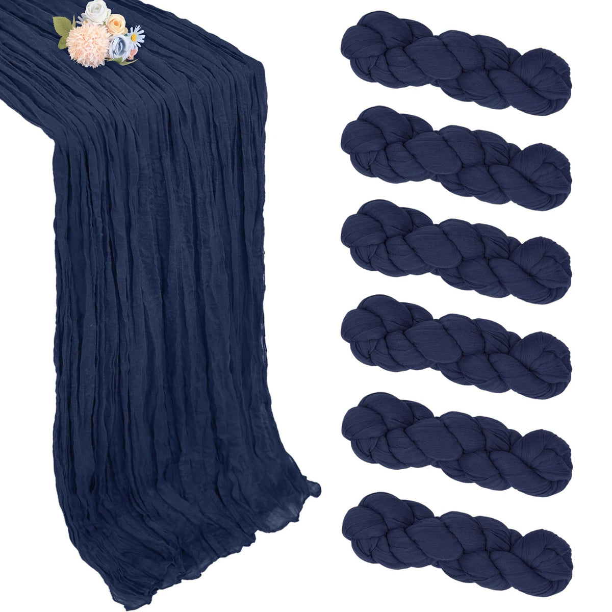 pepmily 6-pack navy blue cheesecloth table runner for elegant event styling