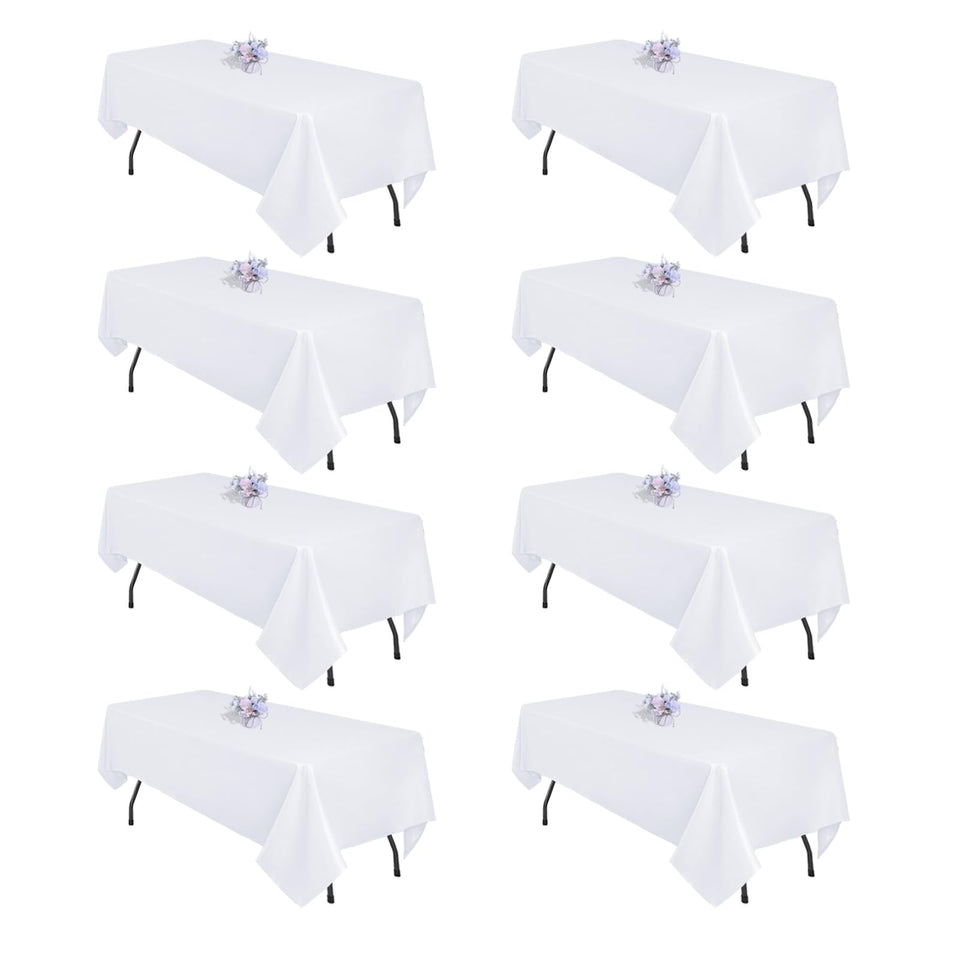 pepmily 8-pack white tablecloth on a dining table for elegant gatherings.