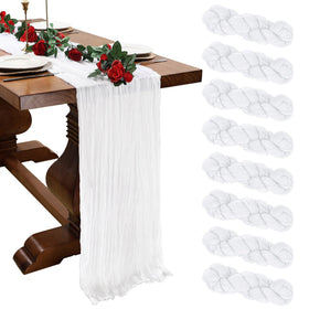 pepmily 8-pack white cheesecloth table runner enhances tables with elegant romantic ambiance