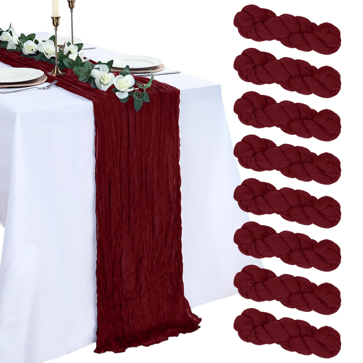 pepmily Burgundy cheesecloth table runner drape adds rustic elegance to tables