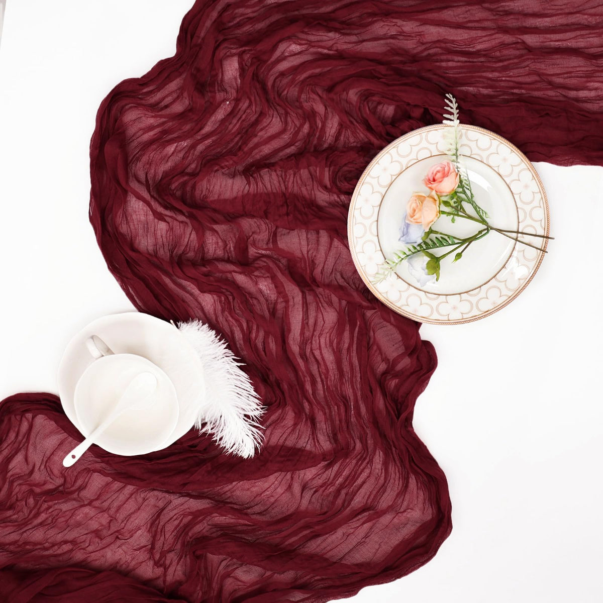 pepmily Burgundy cheesecloth table runner care tips help long lasting