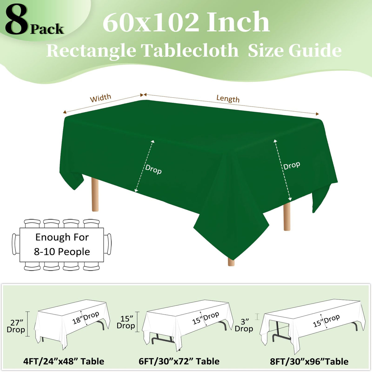 pepmily green table cloth with seamless edges ensures neat presentation on 6-foot tables