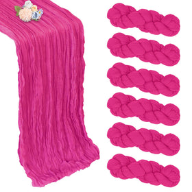 pepmily hot pink cheesecloth table runner on a festive table setting