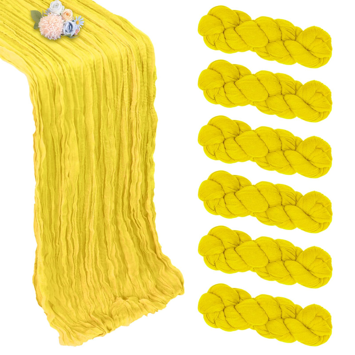 pepmily lemon yellow table runner showing bright hue and airy gauze for festive tables