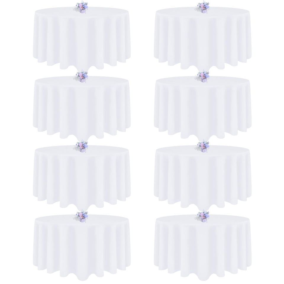 pepmily round tablecloth 120-inch white eight-pack drapes beautifully for elegant dining
