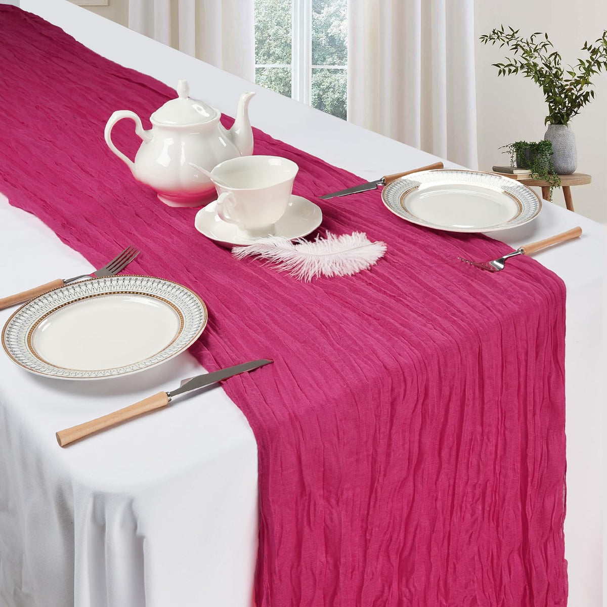 pepmily rustic sheer hot pink runner for long banquet tables