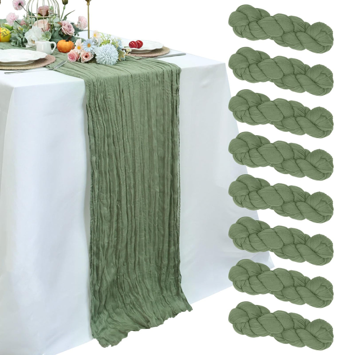 pepmily sage green cheesecloth table runner for a long 10ft table creates boho elegance