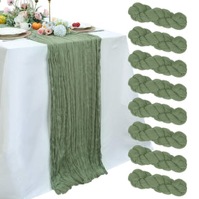 pepmily sage green cheesecloth table runner for a long 10ft table creates boho elegance