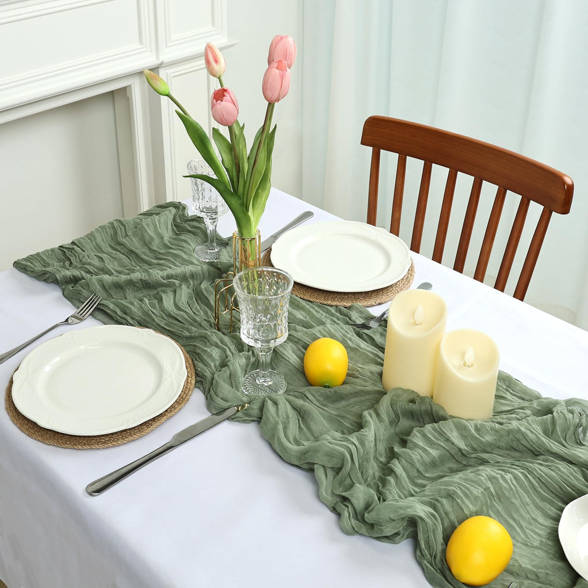 pepmily sage green cheesecloth runner arch-decoration adds romantic backdrop