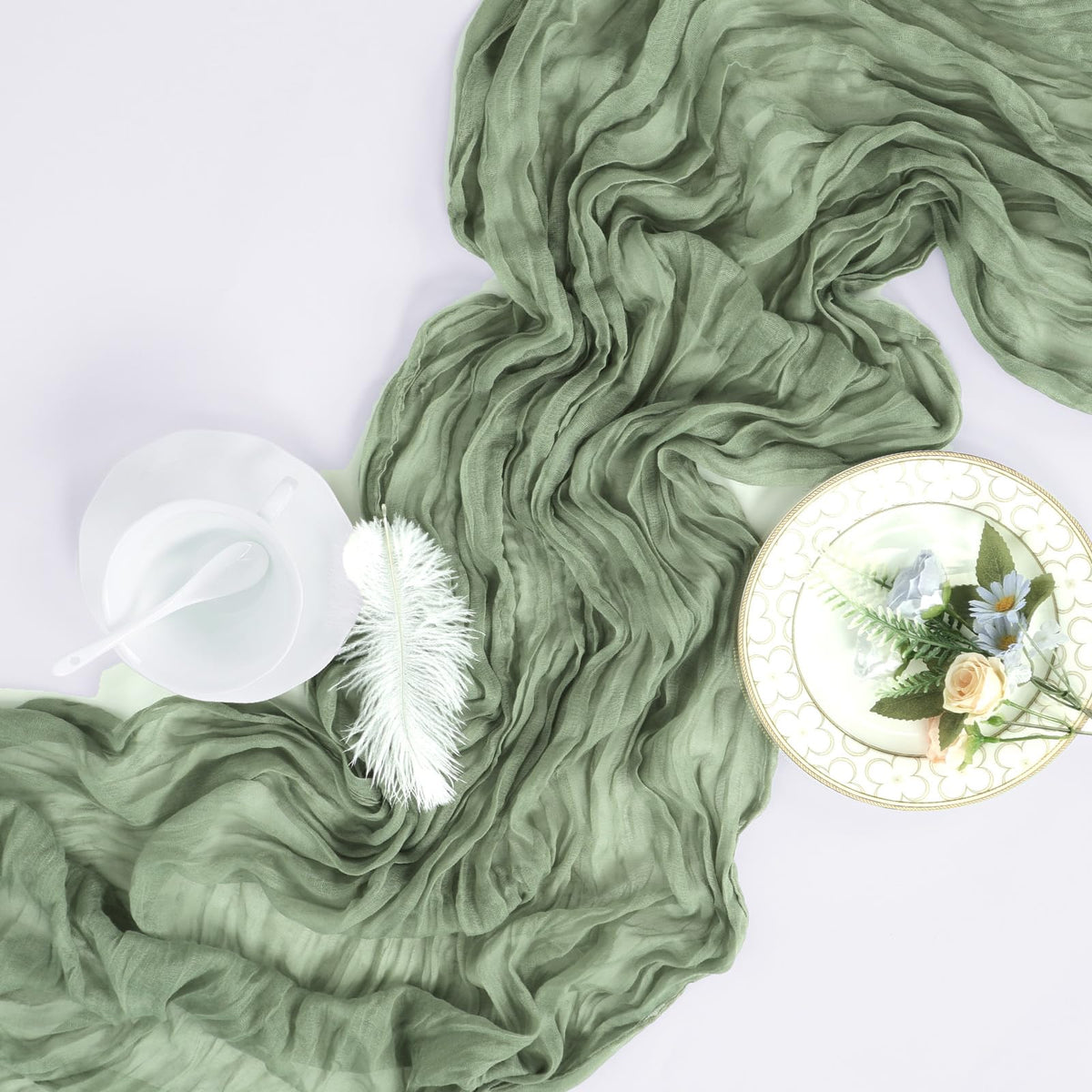 pepmily sage green cheesecloth table runner packaging included for easy setup