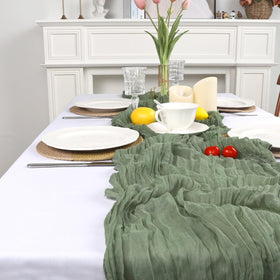pepmily sage green cheesecloth table runner wedding dining elevate visuals