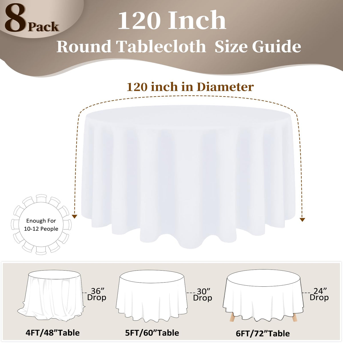pepmily wedding banquet round tablecloth white seamless fit for venues
