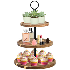 Perco Cupcake Stand 3-Tier wooden display showing rustic dessert centerpiece