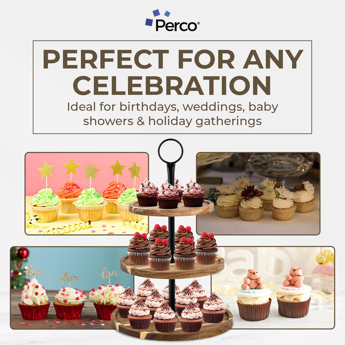 Perco Cupcake Stand used as a versatile dessert display for cookies and treats