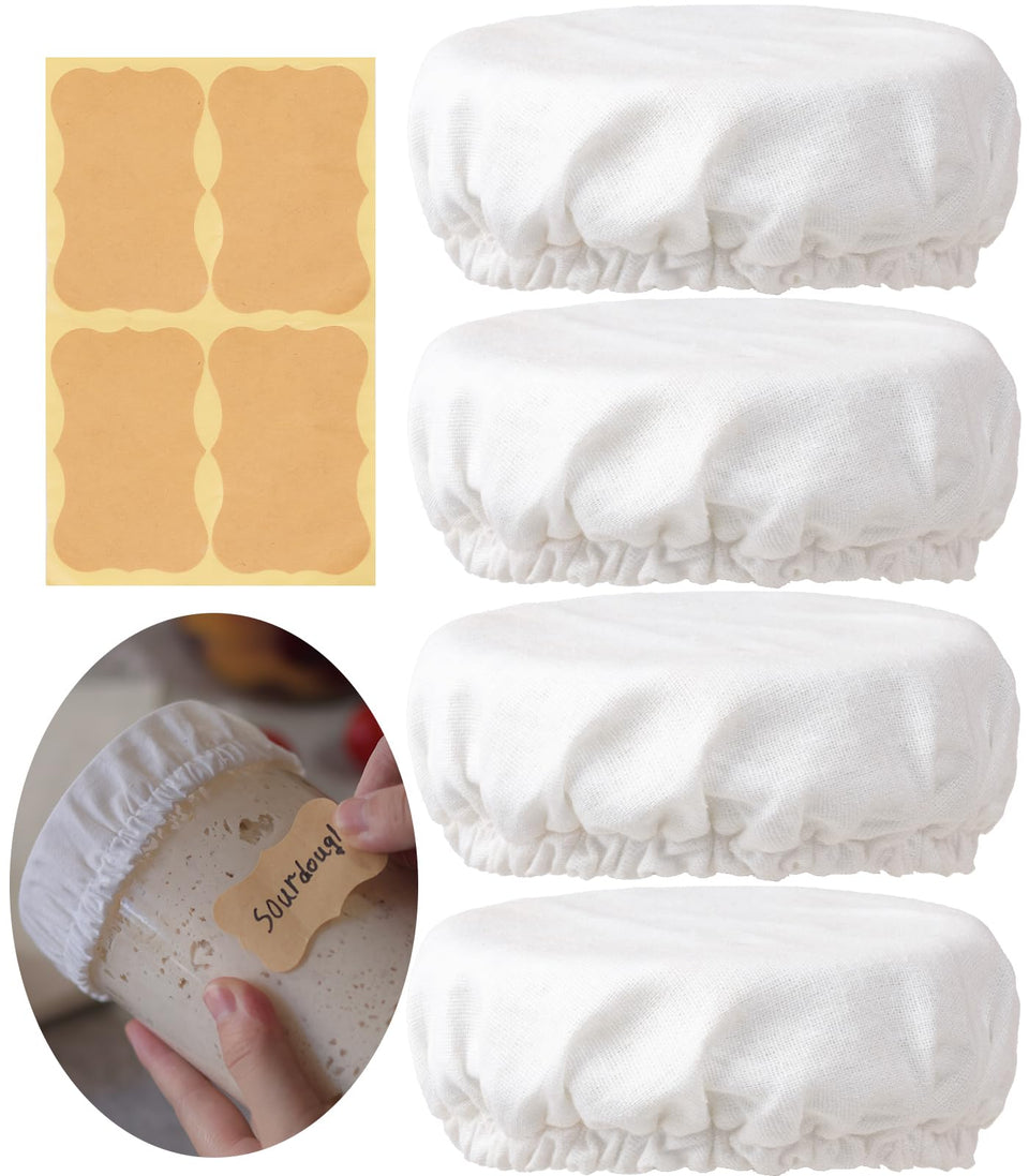 Perenllareta 4-inch sourdough jar cover closeup showing breathable cotton mesh for airflow.