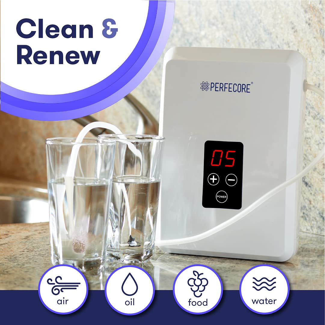 Perfecore Water Ozonator on counter with optional wall-mount for easy storage.