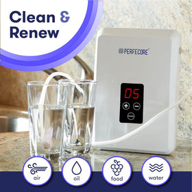 Perfecore Water Ozonator on counter with optional wall-mount for easy storage.
