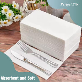 Perfect Stix Bell Marque 2-ply open napkin view, showing 17 x 15 inch size for generous table settings.