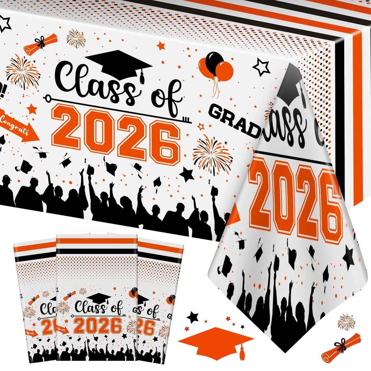 PERFQU graduation tablecloth 3-pack setup for 2026 party decor