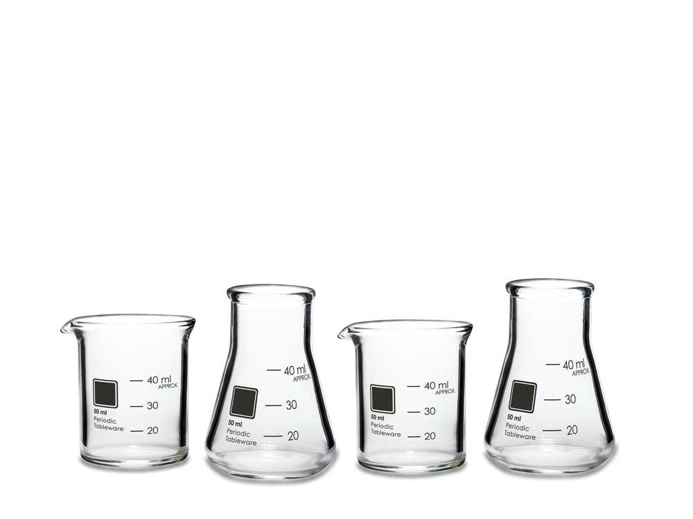 Periodic Tableware laboratory beaker shot glasses with 40 ml marks for precise pours