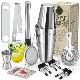 Perjoy 16-piece cocktail shaker set ready for home bartending.