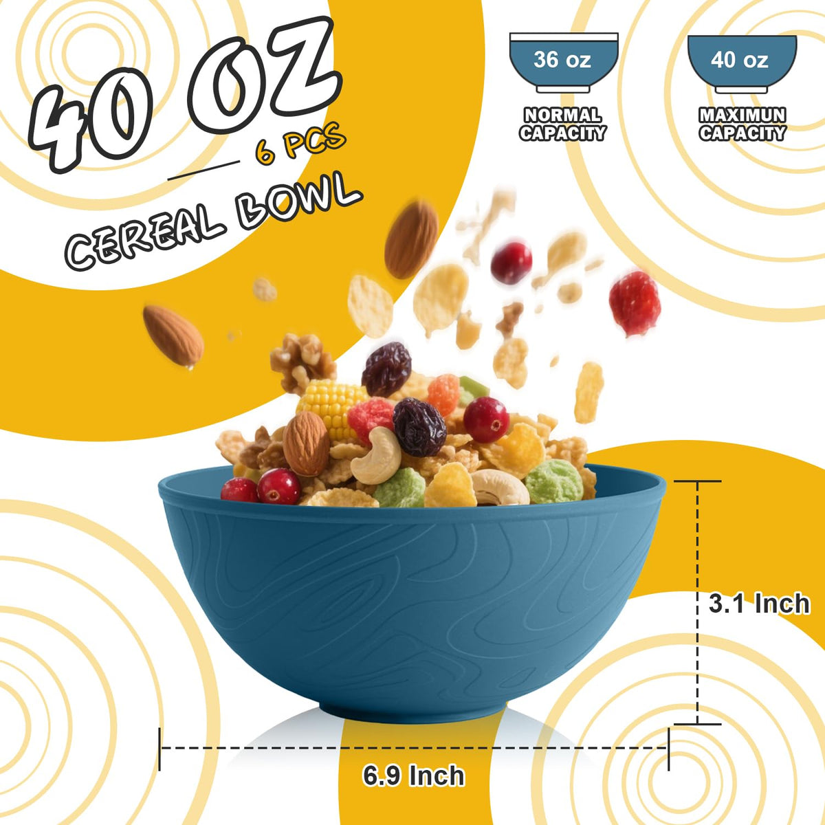 Perlapoc unbreakable bowls 40oz side view showing compact, stackable storage