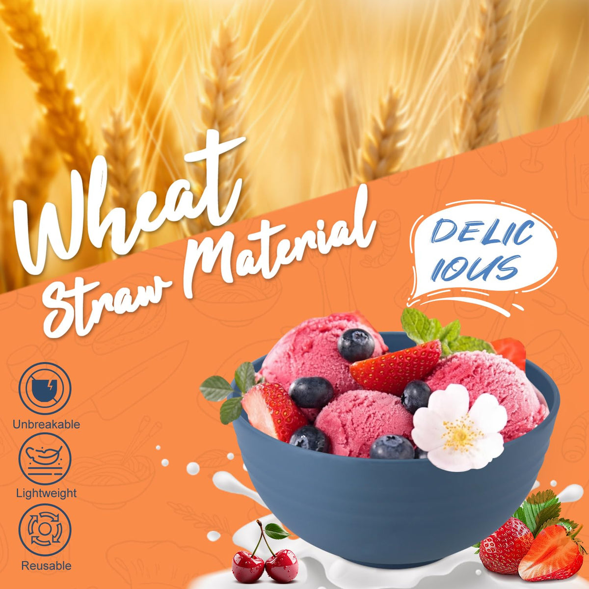 Perlapoc 26 oz wheat straw bowls suited for soups and cereals.