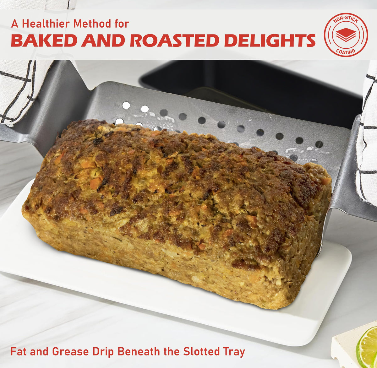 PERLLI Meat Loaf Pan ergonomic handles provide comfortable grip during unloading.