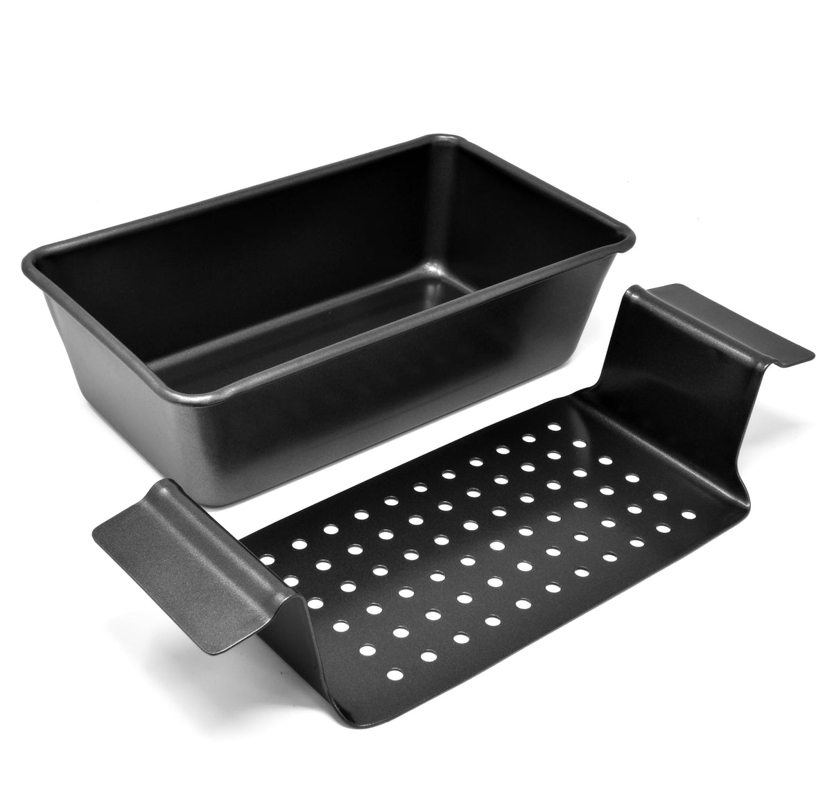 PERLLI Meat Loaf Pan top view with drip tray for clean, even baking results.